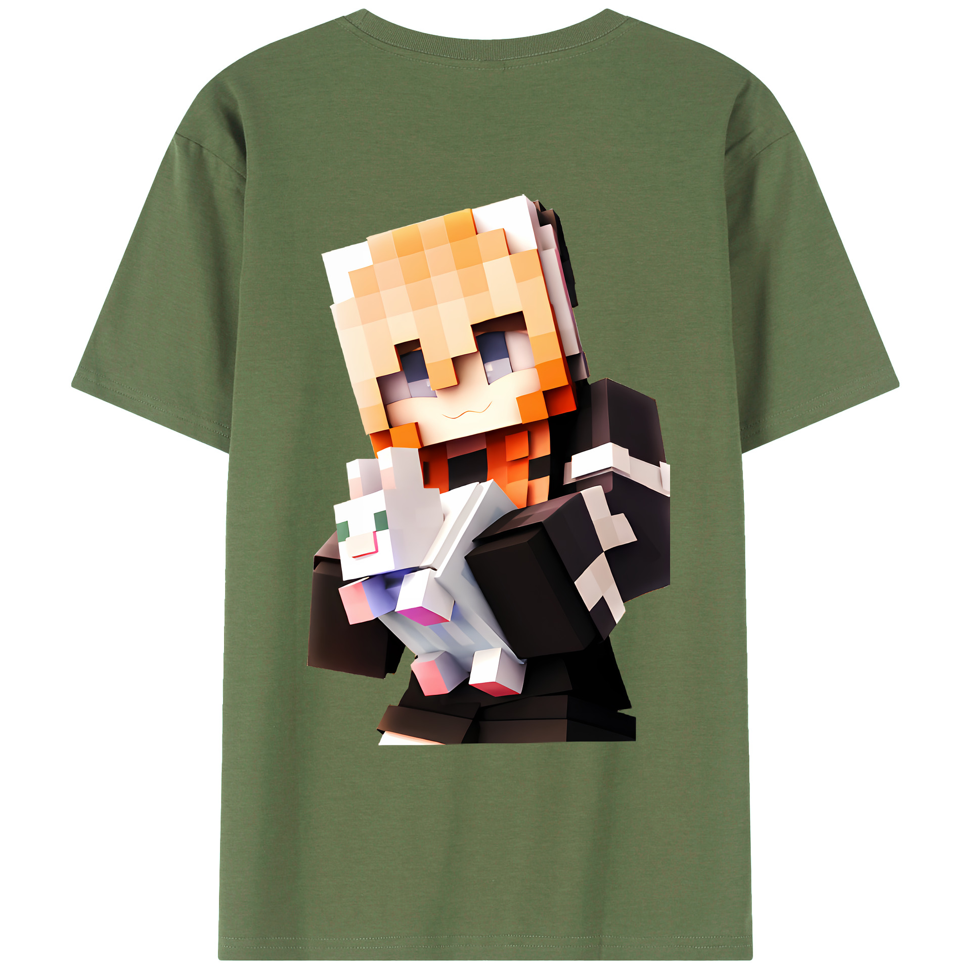 （画像用） マインクラフト ブロックの世界 Minecraft MC Block world 綿100％ メンズ半袖Tシャツ（バックプリント） 通気性
